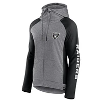 Women's Fanatics Gray/Black Las Vegas Raiders Blind Side Raglan Full-Zip Hoodie