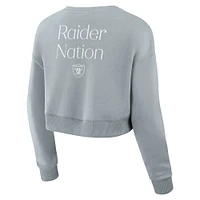 Women's Fanatics Gray Las Vegas Raiders Studio Cropped Pullover Sweatshirt