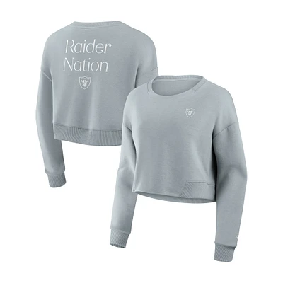 Women's Fanatics Gray Las Vegas Raiders Studio Tri-Blend Cropped Pullover Sweatshirt