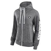 Women's Fanatics Heather Charcoal Las Vegas Raiders Opening Coin Flip Lightweight Full-Zip Hoodie