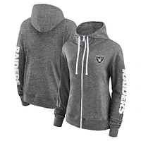 Women's Fanatics Heather Charcoal Las Vegas Raiders Opening Coin Flip Lightweight Full-Zip Hoodie