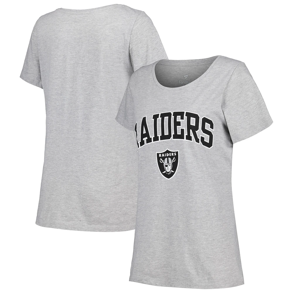 T-shirt Fanatics Heather Grey Las Vegas Raiders pour femmes, taille plus, avec logo arqué