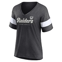 T-shirt à manches mi-longues et col en V Fanatics Heathered Charcoal Las Vegas Raiders Give It All pour femmes