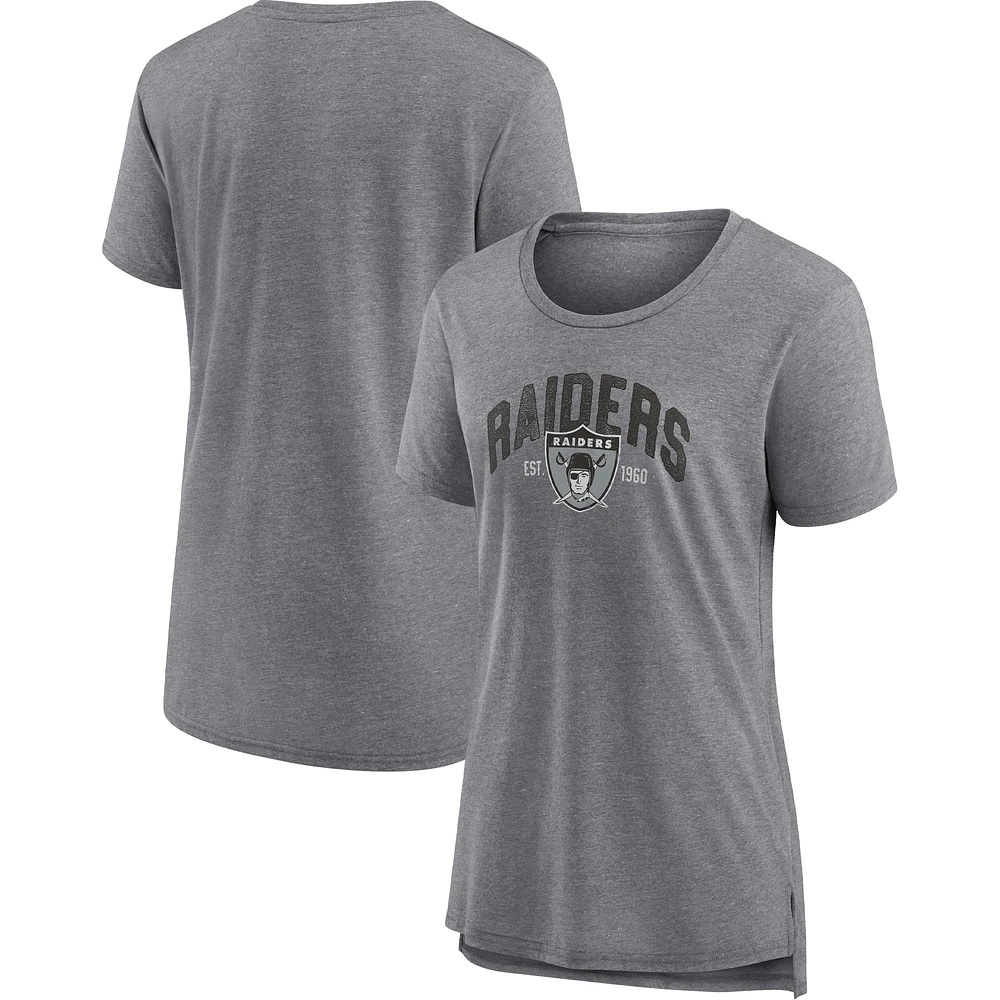 Women's Fanatics Heathered Gray Las Vegas Raiders Drop Back Modern Tri-Blend T-Shirt