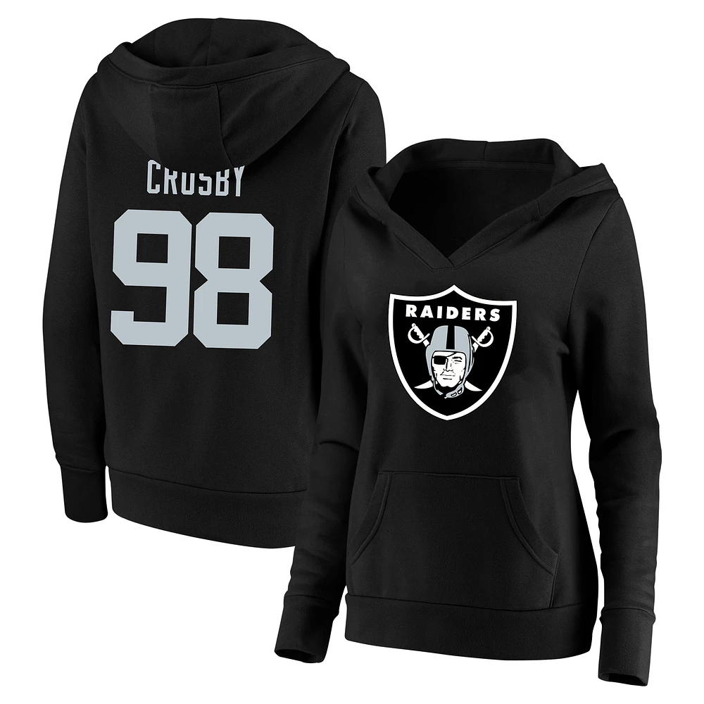 Fanatics Maxx Crosby pour femmes, noir, Las Vegas Raiders, taille plus, nom et numéro du joueur, pull à capuche col en V