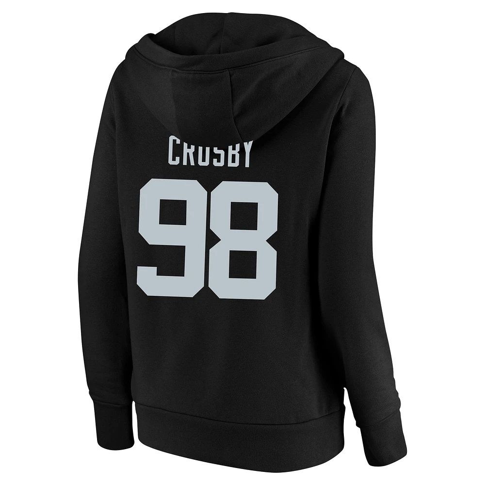 Fanatics Maxx Crosby pour femmes, noir, Las Vegas Raiders, taille plus, nom et numéro du joueur, pull à capuche col en V