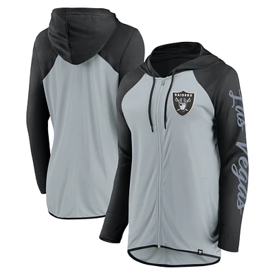 Women's Fanatics Silver/Black Las Vegas Raiders Script Full-Zip Hoodie