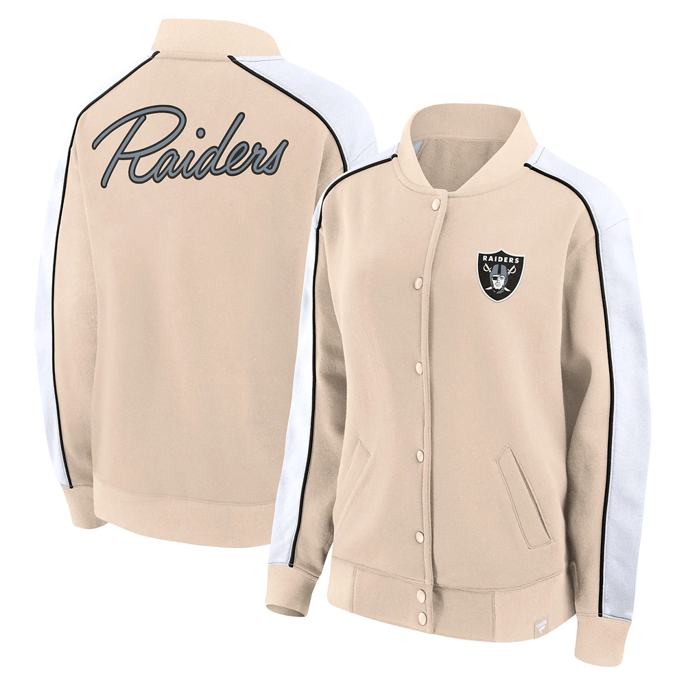 Veste universitaire à boutons-pression Fanatics Tan Las Vegas Raiders Lounge pour femmes