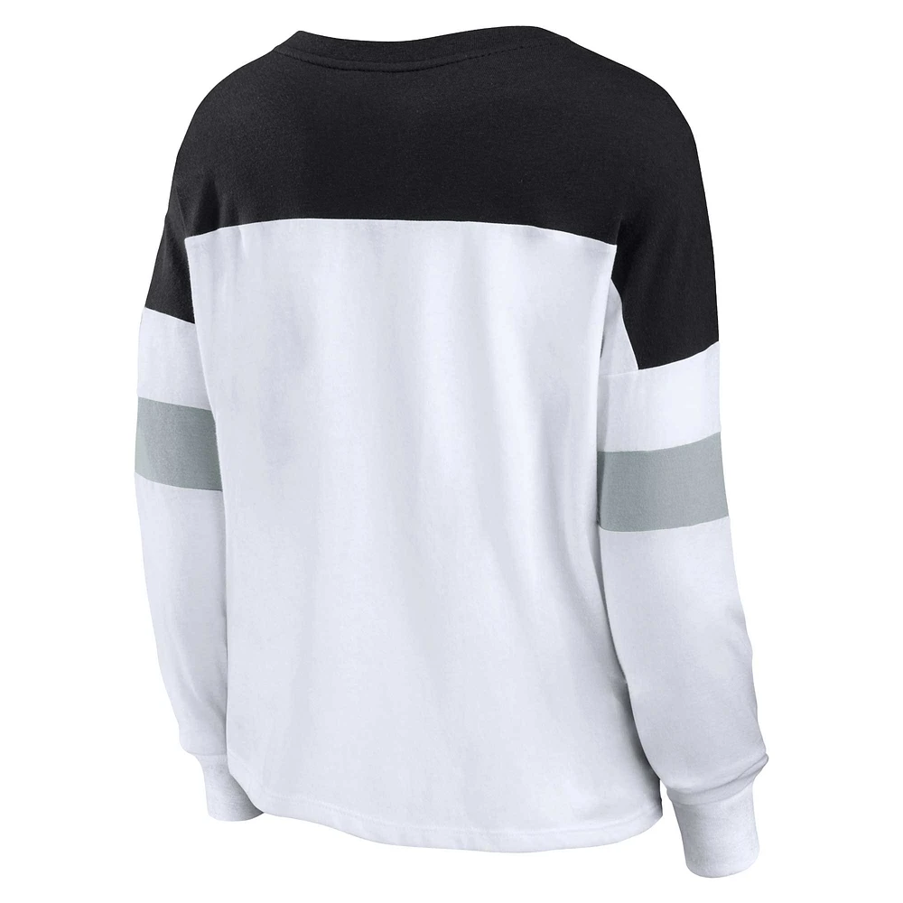 Women's Fanatics White/Black Las Vegas Raiders Plus Even Match Lace-Up Long Sleeve V-Neck Top