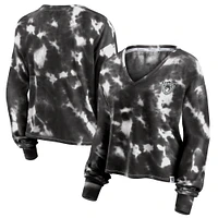 Women's Fanatics White/Black Las Vegas Raiders Sport Resort Tie-Dye V-Neck Long Sleeve T-Shirt