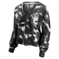 Women's Fanatics White/Black Las Vegas Raiders Sport Resort Tie-Dye V-Neck Long Sleeve T-Shirt