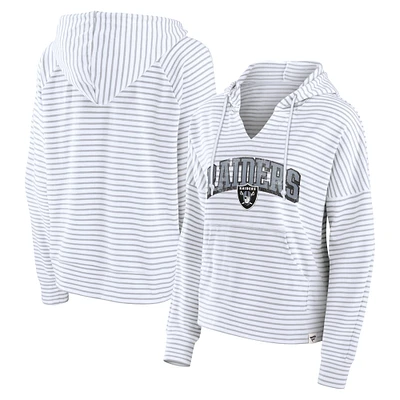 Women's Fanatics White/Gray Las Vegas Raiders Striped Notch Neck Pullover Hoodie