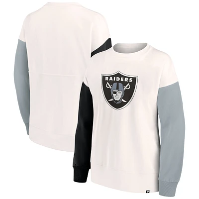 Sweat-shirt blanc avec logo principal color block des Raiders de Las Vegas Fanatics pour femmes