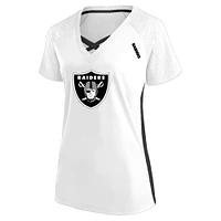 T-shirt à lacets et col en V paillettes pour femmes Fanatics White Las Vegas Raiders grande taille