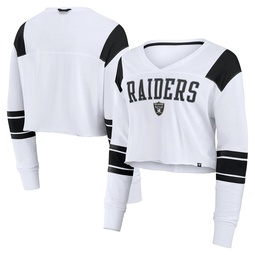 T-shirt à manches longues extensible et court pour femme Fanatics Las Vegas Raiders blanc