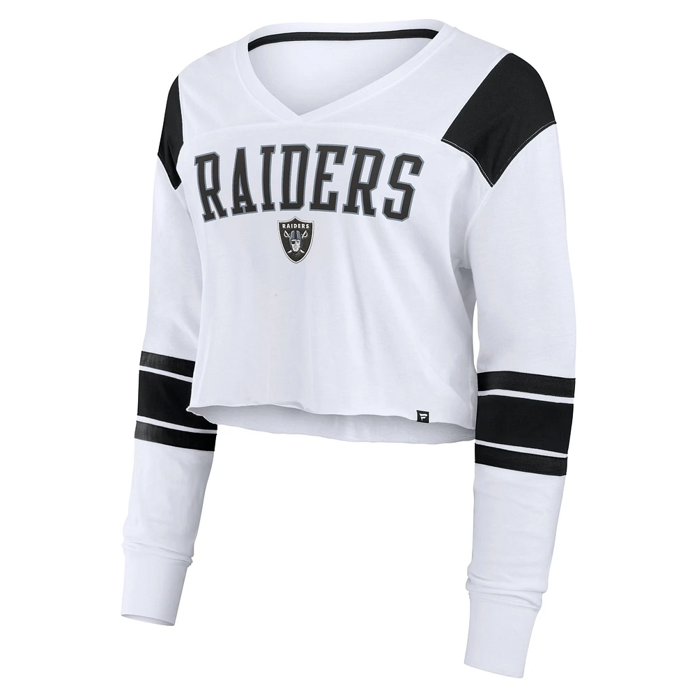 T-shirt à manches longues extensible et court pour femme Fanatics Las Vegas Raiders blanc