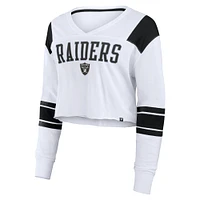 T-shirt à manches longues extensible et court pour femme Fanatics Las Vegas Raiders blanc