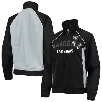 Las Vegas Raiders G-III 4Her by Carl Banks Women's Backfield Raglan Full-Zip Track Jacket - Black/Silver