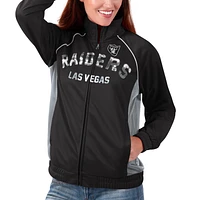 Veste de survêtement à glissière pleine longueur raglan G-III 4Her by Carl Banks pour femme des Las Vegas Raiders Backfield noir/argent