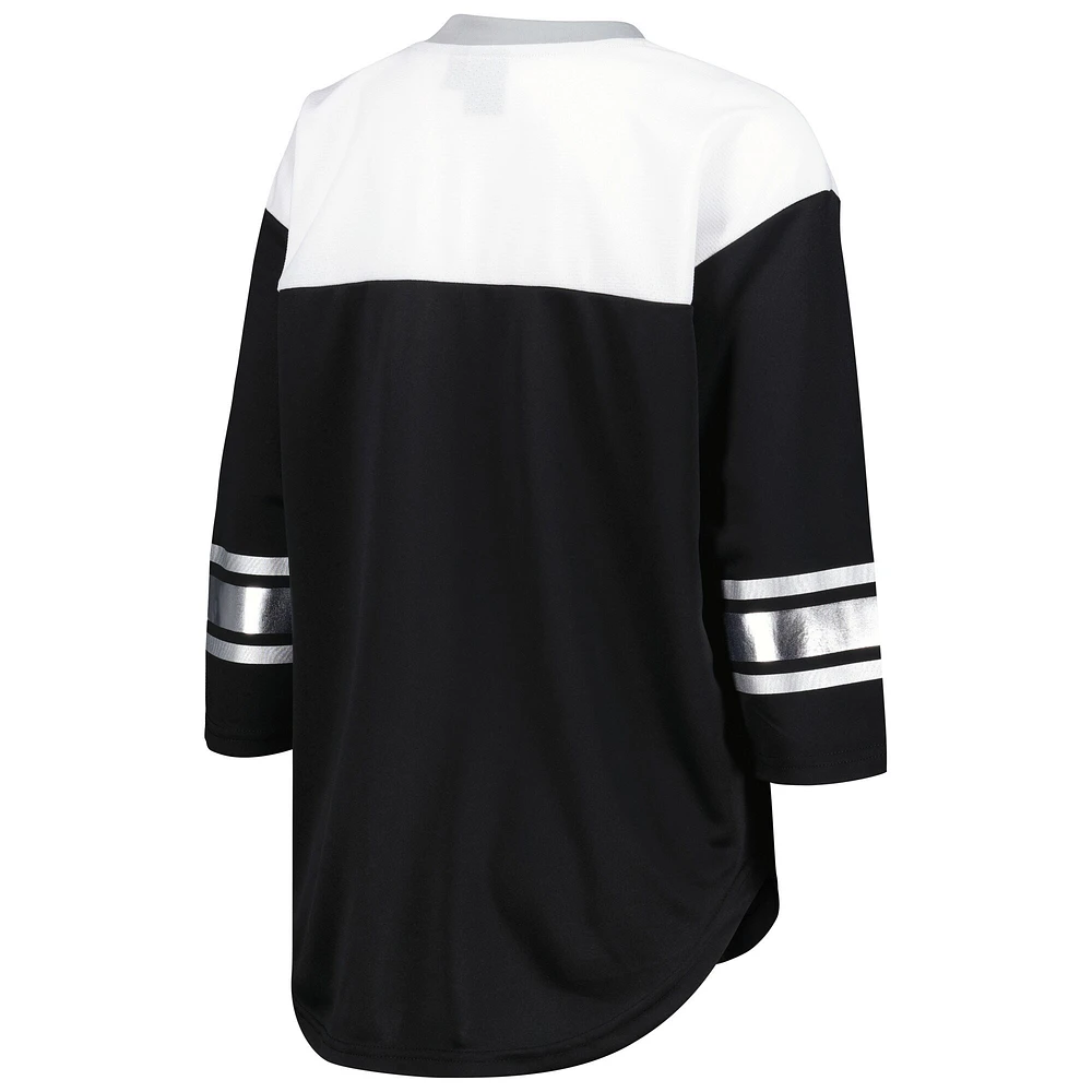 T-shirt à lacets manches 3/4 pour femme G-III 4Her by Carl Banks noir/blanc Las Vegas Raiders Double Team