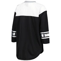 T-shirt à lacets manches 3/4 pour femme G-III 4Her by Carl Banks noir/blanc Las Vegas Raiders Double Team