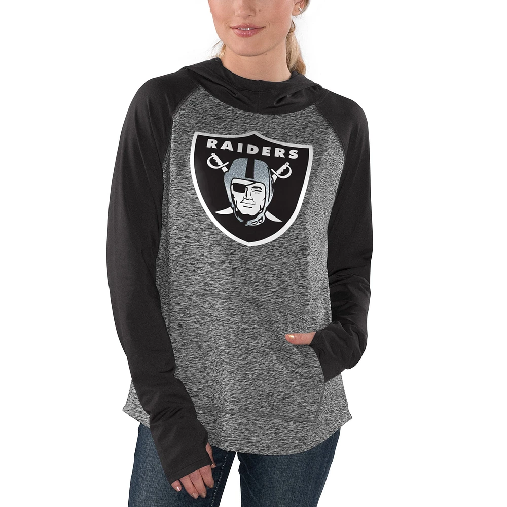 Sweat à capuche pour femme G-III 4Her by Carl Banks Heathered Grey/Black Las Vegas Raiders Championship Ring