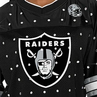 T-shirt à col en V jersey rayures sportives et strass pour femme Gameday Couture Black Las Vegas Raiders Kickoff Time