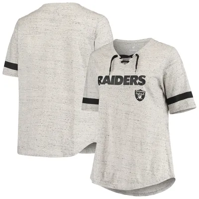 Las Vegas Raiders Women's Plus Lace-Up V-Neck T-Shirt - Heathered Gray