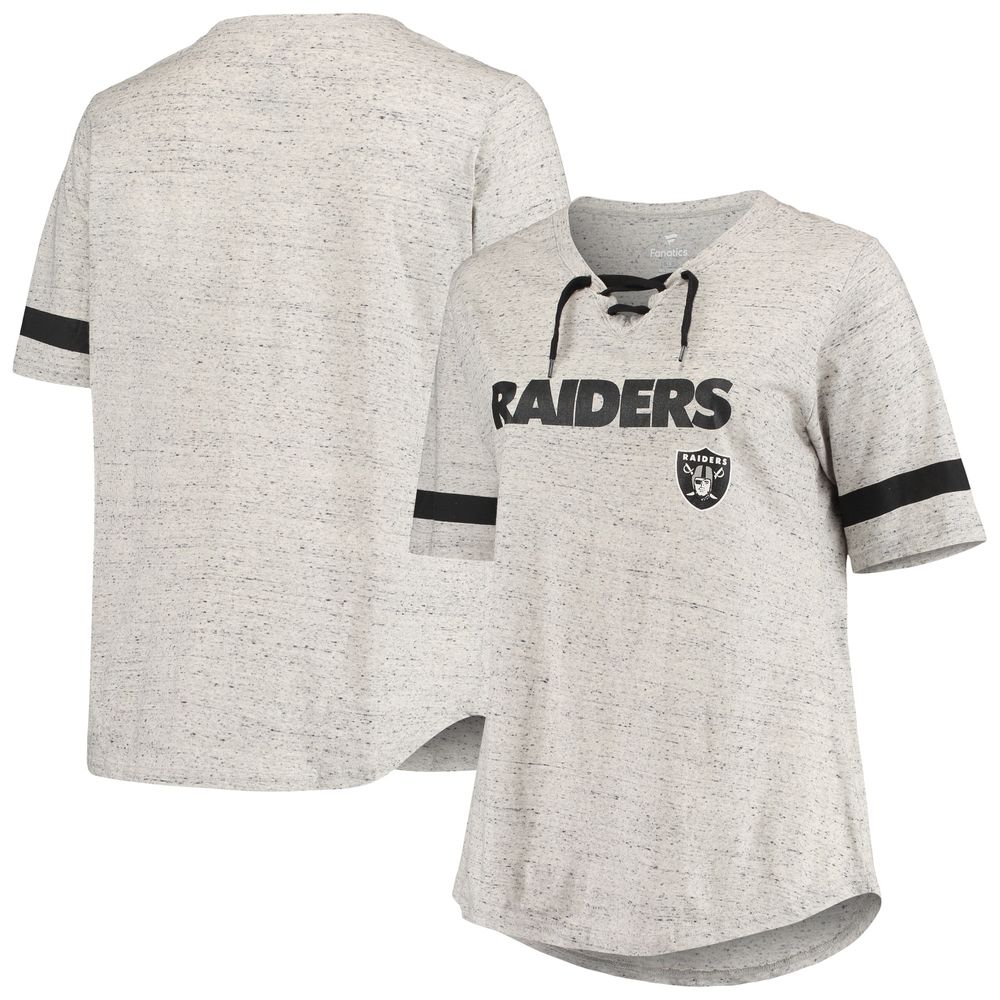 Women's Heathered Gray Las Vegas Raiders Plus Lace-Up V-Neck T-Shirt