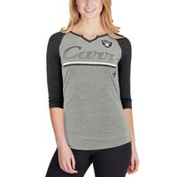 Women's Juniors Derek Carr Heathered Gray/Black Las Vegas Raiders Over the Line Player Name & Number Tri-Blend 3/4-Sleeve V-Notch T-Shirt