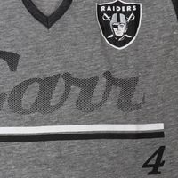 Women's Juniors Derek Carr Heathered Gray/Black Las Vegas Raiders Over the Line Player Name & Number Tri-Blend 3/4-Sleeve V-Notch T-Shirt