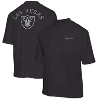 T-shirt noir à manches mi-longues et col montant Junk Food pour femmes des Las Vegas Raiders