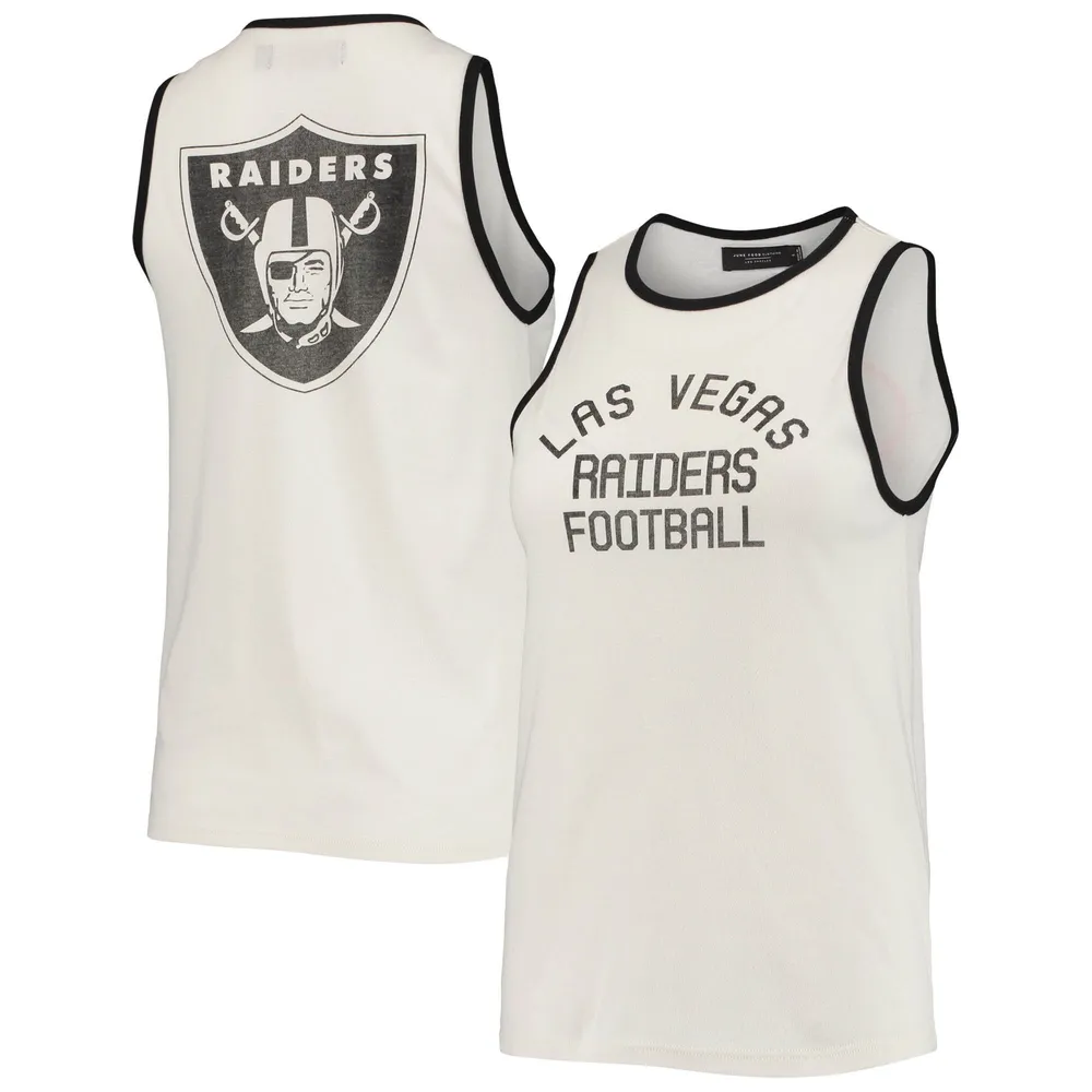 Women's Junk Food White/Black Las Vegas Raiders Throwback Pop Binding Scoop Neck Tank Top