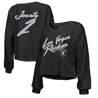 Women's Majestic Threads Ashton Jeanty Black Las Vegas Raiders 2025 NFL Draft First Round Pick Off-Shoulder Script Name & Number V-Neck T-Shirt