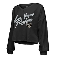 Women's Majestic Threads Ashton Jeanty Black Las Vegas Raiders 2025 NFL Draft First Round Pick Off-Shoulder Script Name & Number V-Neck T-Shirt