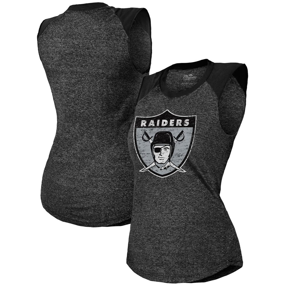 Women's Majestic Threads Black Las Vegas Raiders Retro Tri-Blend Raglan Muscle Tank Top