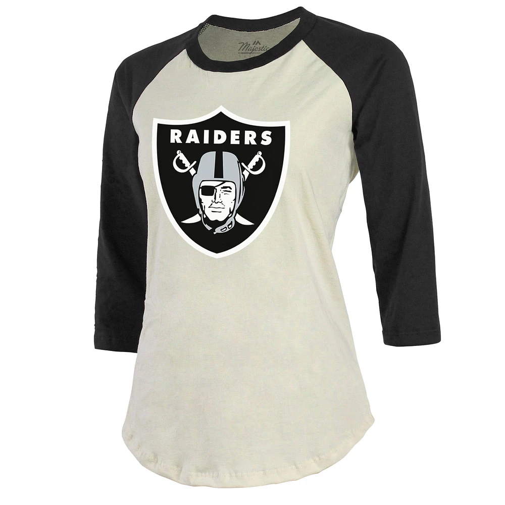 Women's Majestic Threads Davante Adams Cream/Black Las Vegas Raiders Player Raglan Name & Number Fitted 3/4-Sleeve T-Shirt