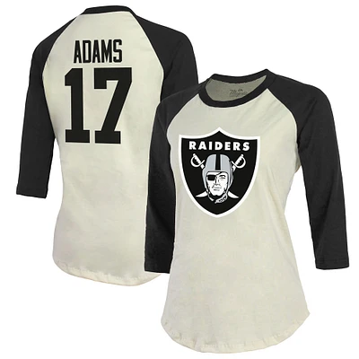 Women's Majestic Threads Davante Adams Cream/Black Las Vegas Raiders Player Raglan Name & Number Fitted 3/4-Sleeve T-Shirt