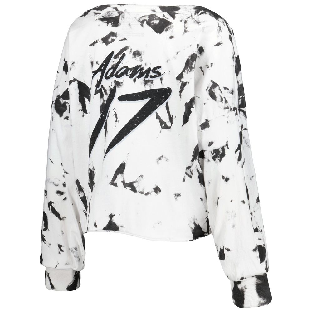 Women's Majestic Threads Davante Adams White Las Vegas Raiders Off-Shoulder Tie-Dye Name & Number Cropped Long Sleeve V-Neck T-Shirt