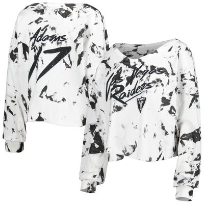 Women's Majestic Threads Davante Adams White Las Vegas Raiders Off-Shoulder Tie-Dye Name & Number Cropped Long Sleeve V-Neck T-Shirt