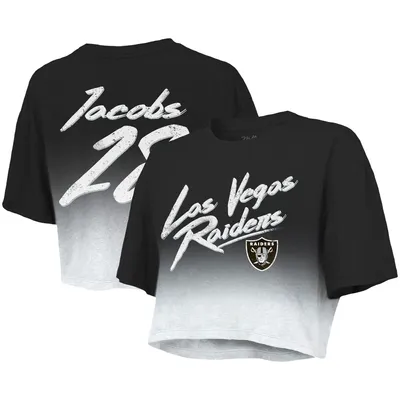 Josh Jacobs Las Vegas Raiders Majestic Threads Women's Drip-Dye Player Name & Number Tri-Blend Crop T-Shirt - Black/White