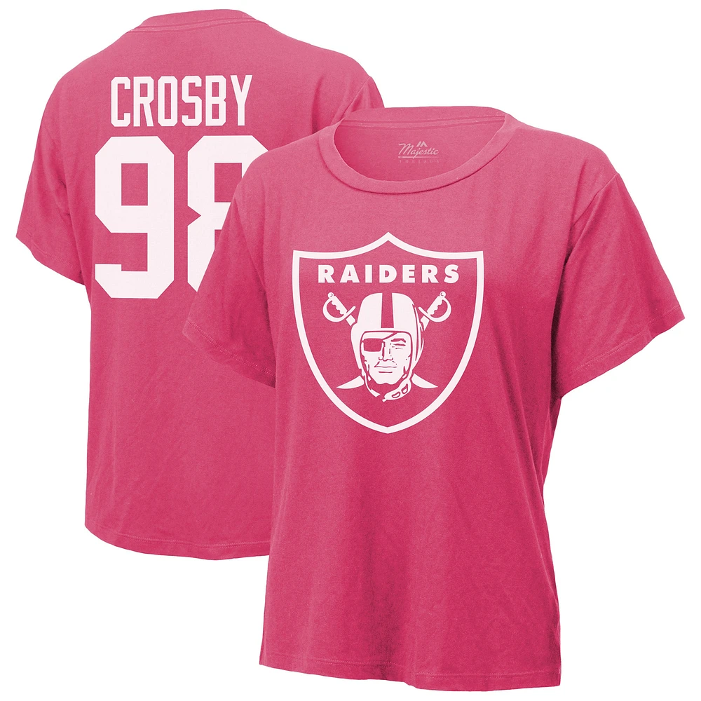 T-shirt pour femme Majestic Threads Maxx Crosby Pink avec nom et numéro des Las Vegas Raiders