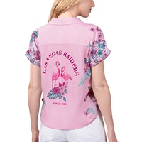 Women's Margaritaville Pink Las Vegas Raiders Stadium Tie-Front Button-Up Shirt