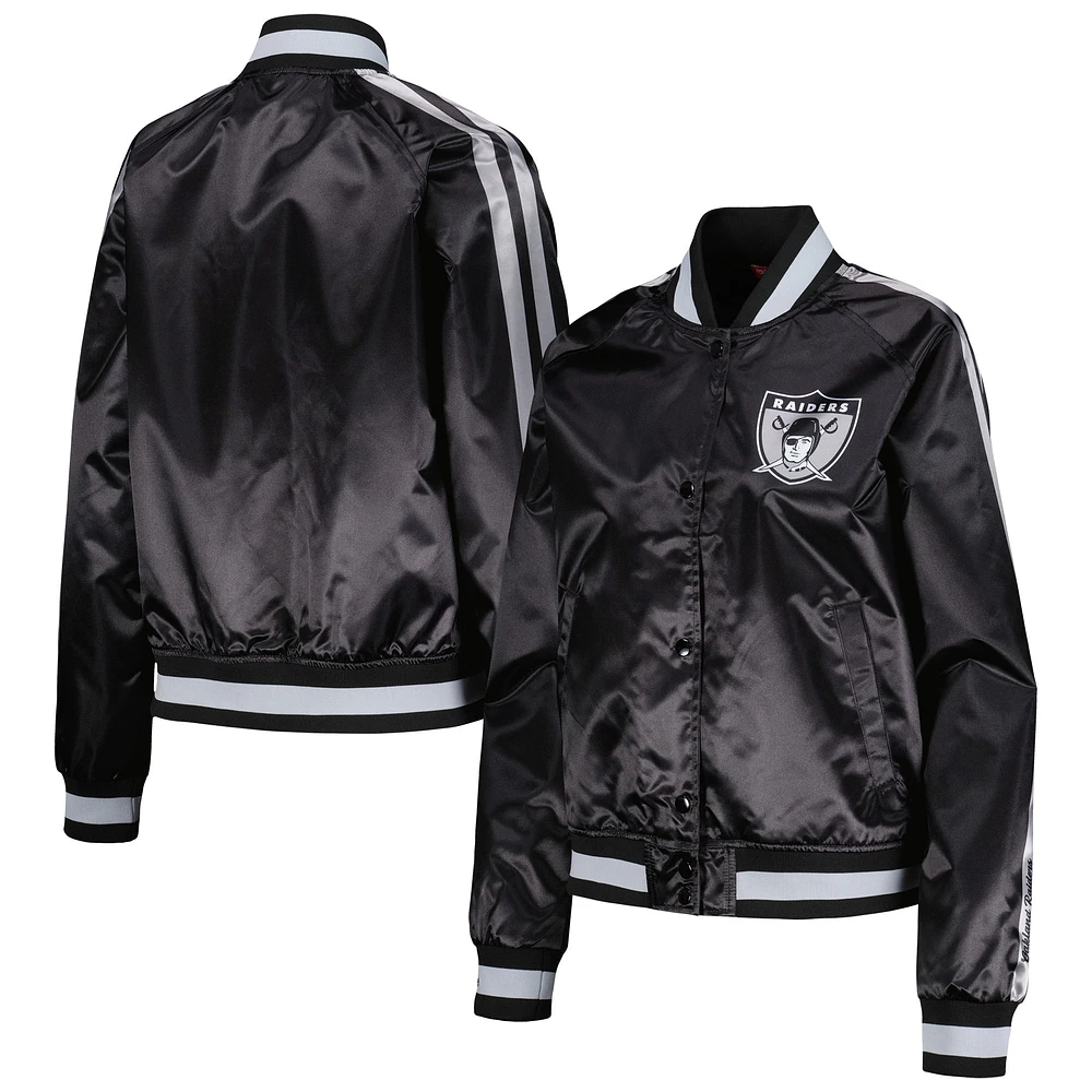 Veste à boutons-pression en satin noir Las Vegas Raiders Raglan Mitchell & Ness pour femme