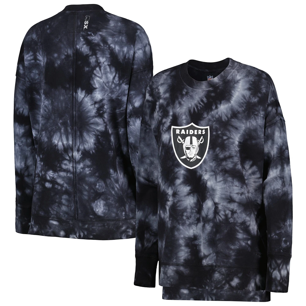 Women's MSX by Michael Strahan Black Las Vegas Raiders Bailey Tie-Dye Pullover Sweatshirt