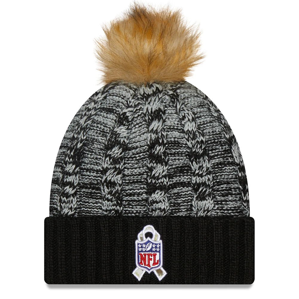 Bonnet en tricot à pompons Las Vegas Raiders 2022 Salute To Service New Era pour femme, noir/gris