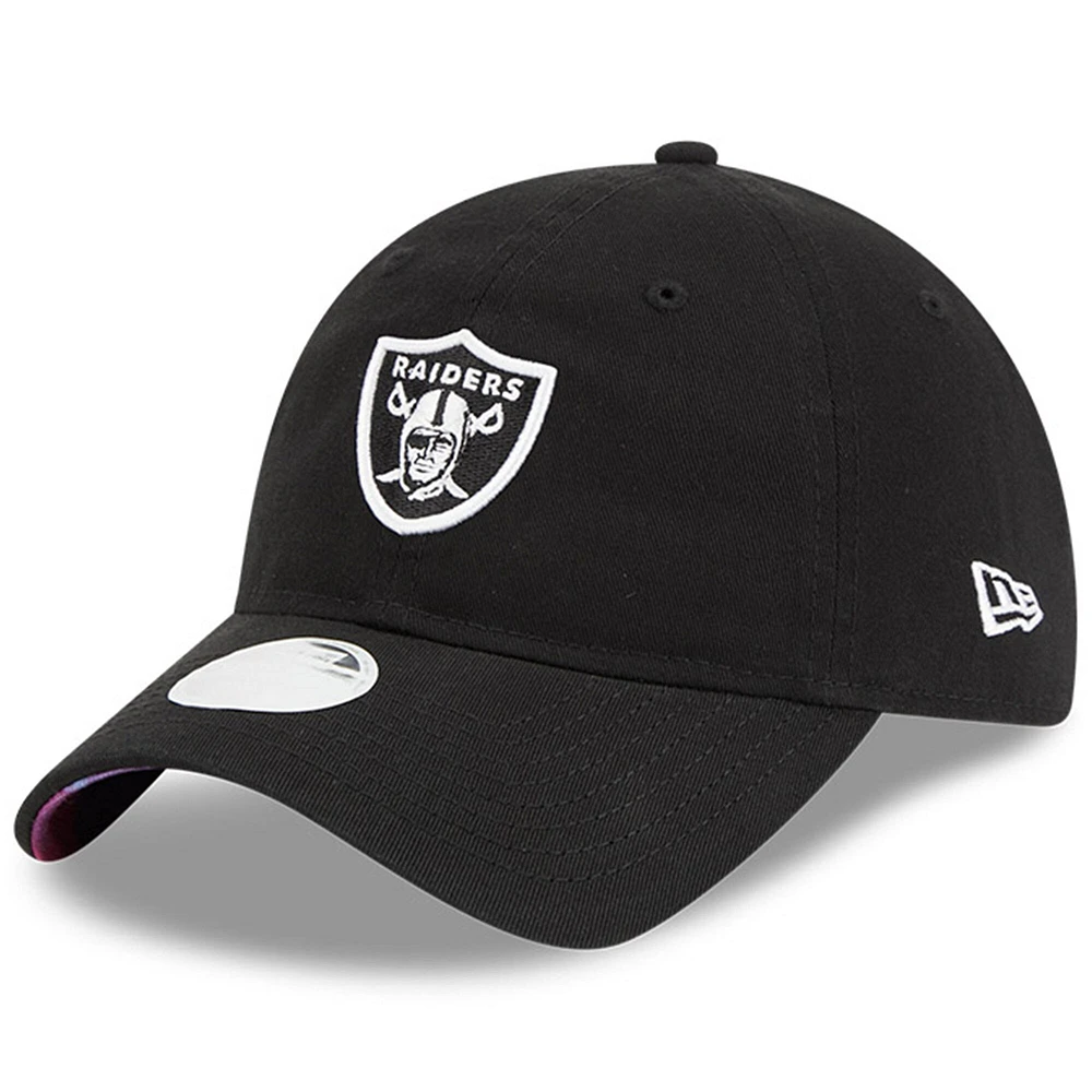 Casquette réglable New Era noire Las Vegas Raiders 2023 NFL Crucial Catch 9TWENTY pour femme