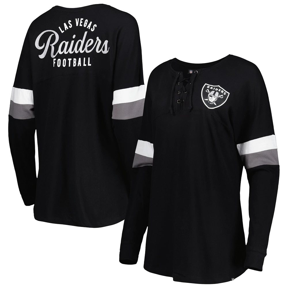 T-shirt à manches longues léger lacets Las Vegas Raiders Athletic Varsity New Era pour femme, noir