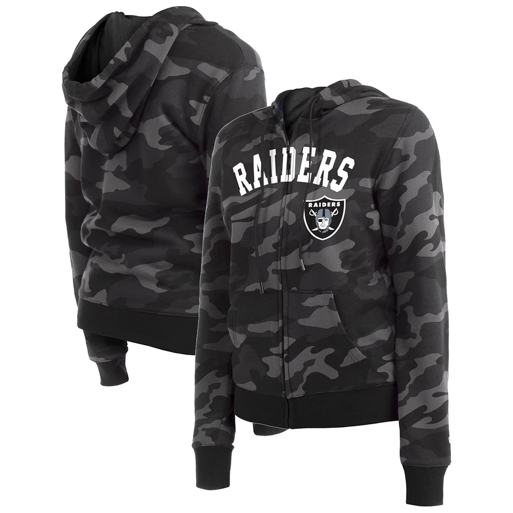 Sweat à capuche zippé noir Las Vegas Raiders New Era pour femme