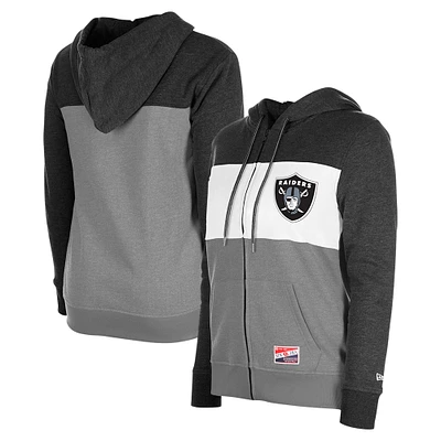 Women's New Era Black Las Vegas Raiders Color-Block Full-Zip Hoodie